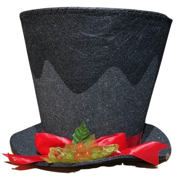Other - Black Top Hat with Red Ribbon Christmas Tree Topper